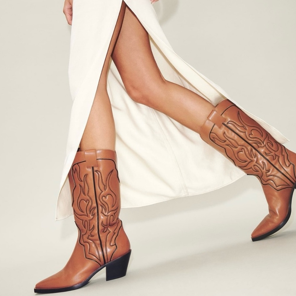Reformation Cognac Western Heeled Boots